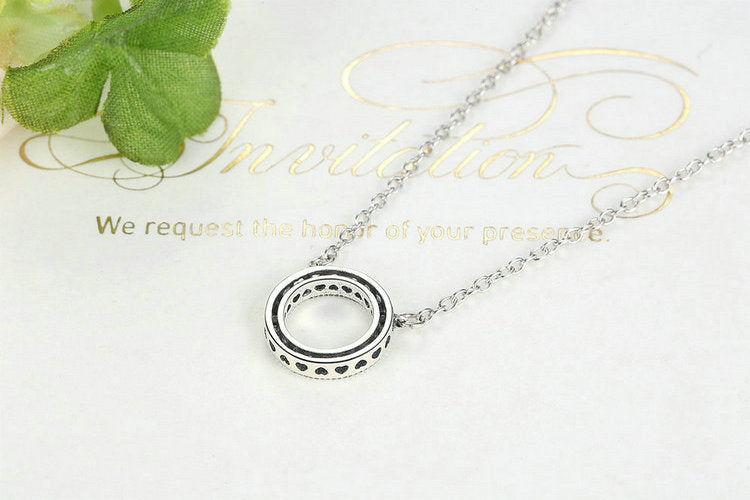 Moon Silver Hearts Round Shape Pendant Necklace