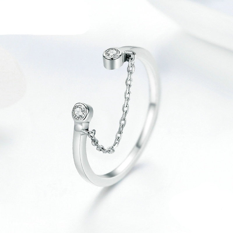 Moon Silver Tassel Adjustable Clear CZ Finger Ring