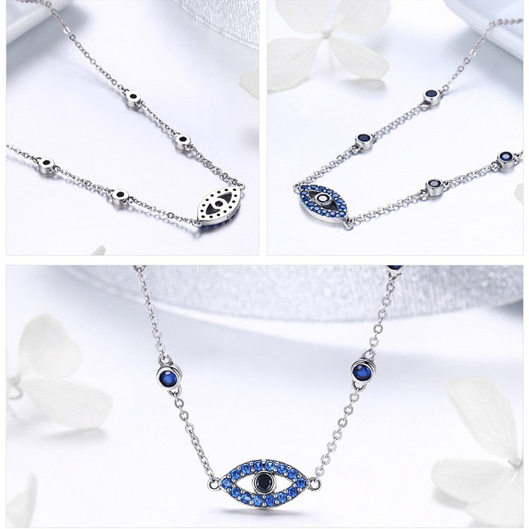 Moon Silver Blue Guardian Eye Pendant Necklaces