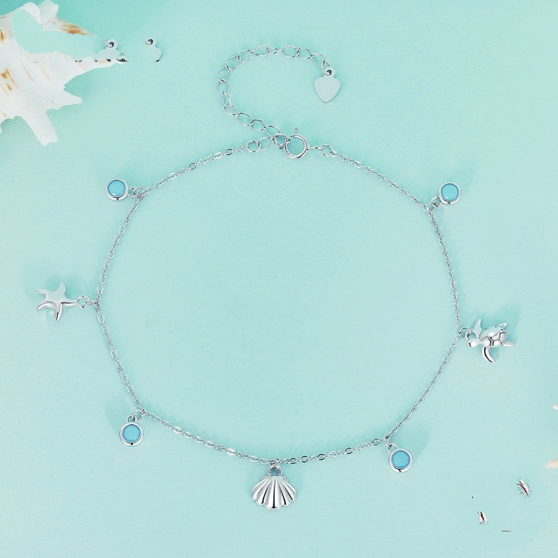 Moon Silver Seastar and Shell Anklet
