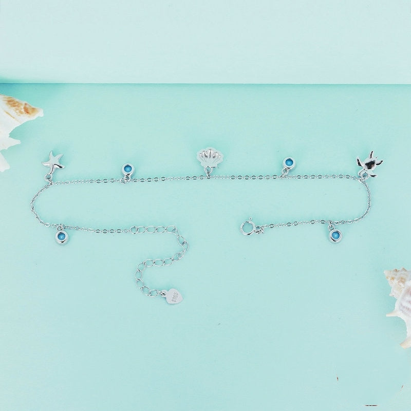 Moon Silver Seastar and Shell Anklet