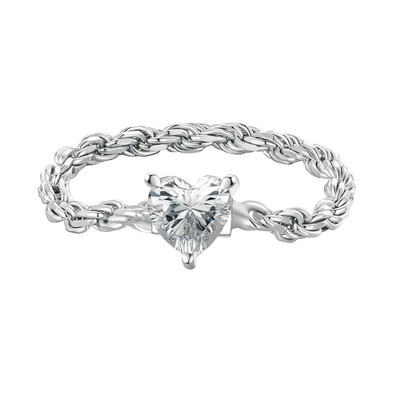 Moon Silver Five Prong Cubic Ring